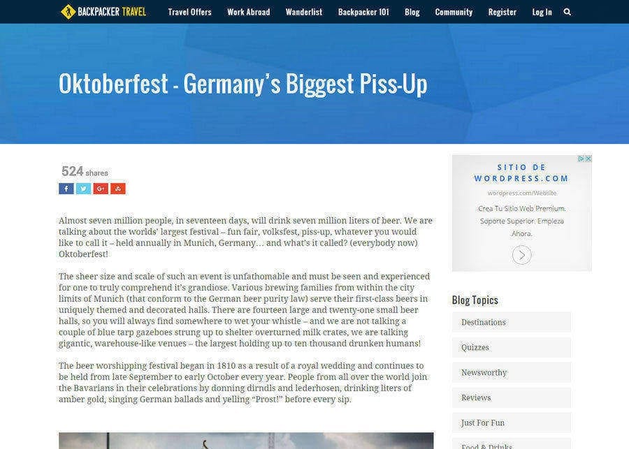 Backpacker Travel | Oktoberfest, German’s Biggest Pissup