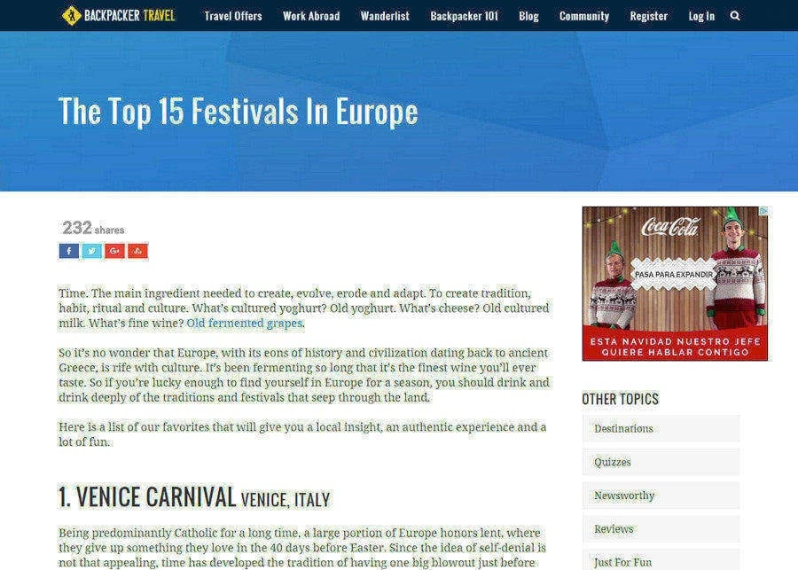 Backpacker Travel | Top 15 Festivals of Europe