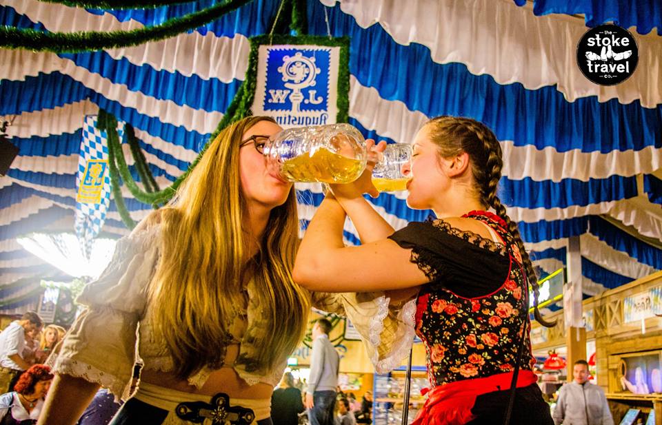 Woman Visiting Springfest Really Enjoying Drinking Beer